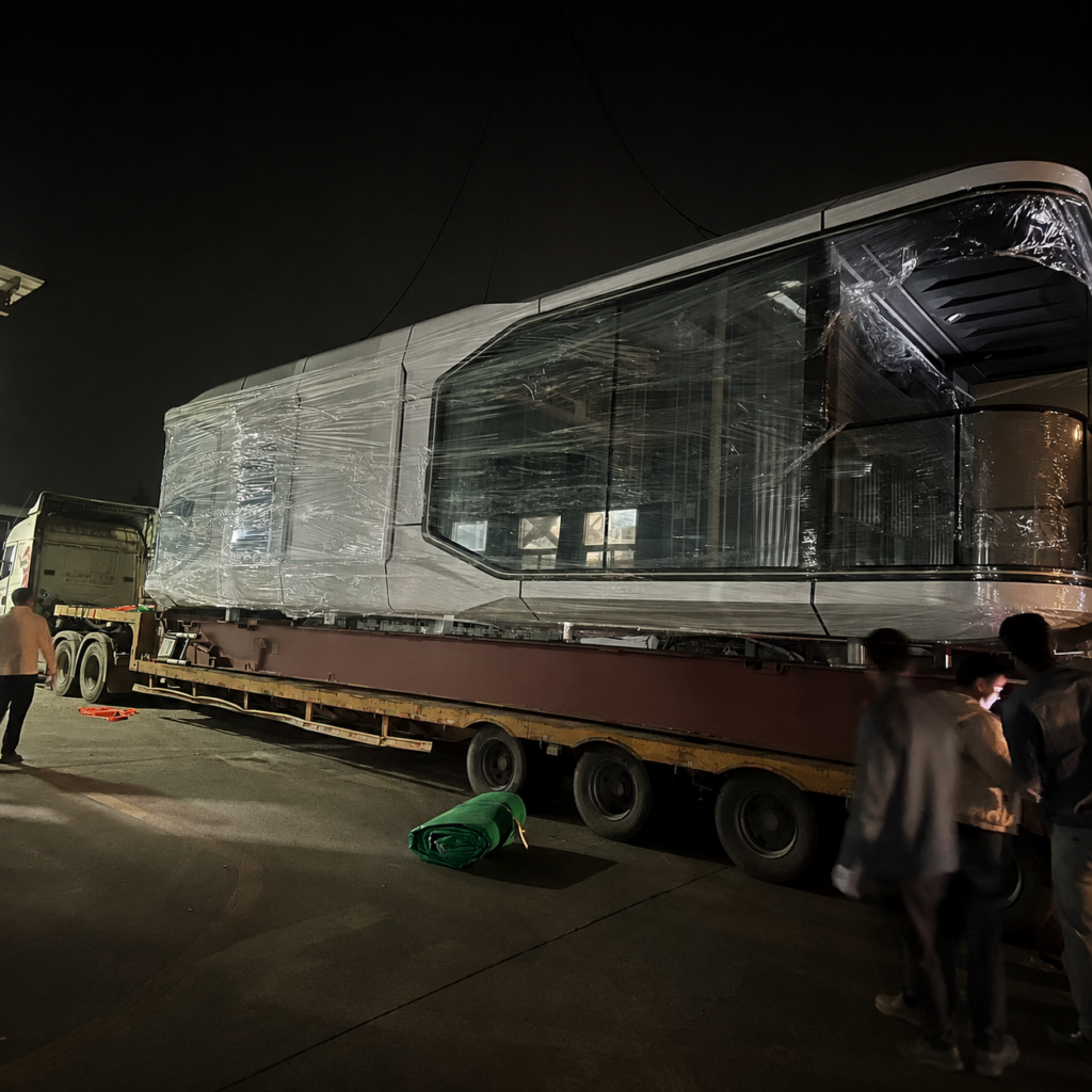 space capsule house loading and delivery