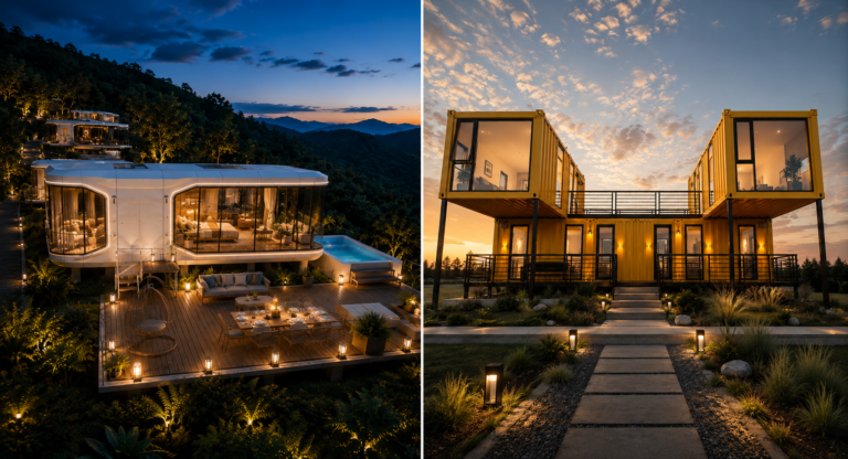 Space capsule house vs container house comparison